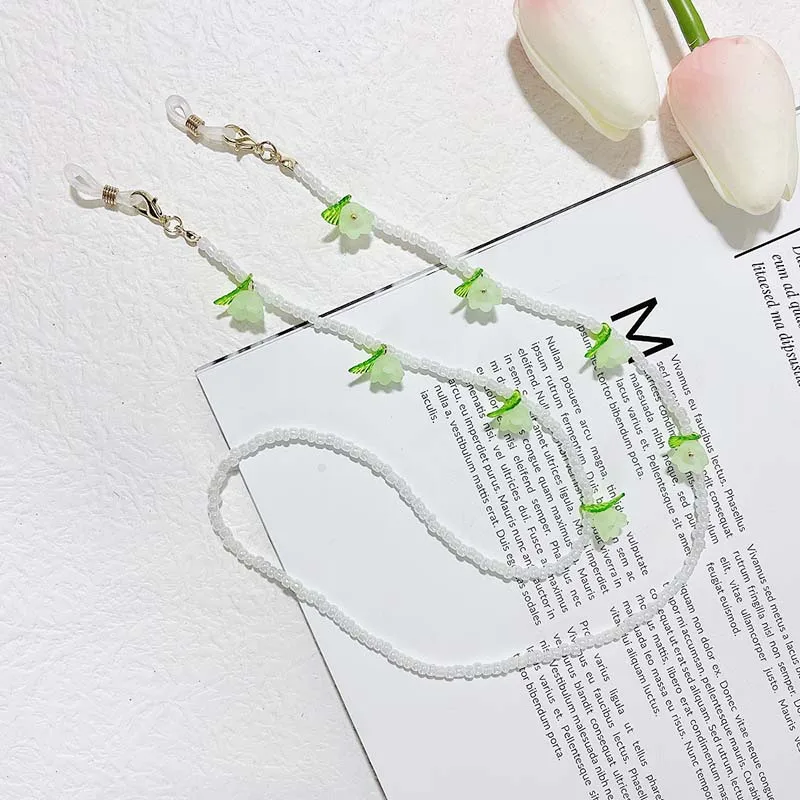 Beautiful Colorful Tulip Charm Reading Glasses Chain Lanyard Fashion Flower Rice Bead Mask Holder Neck Rope Jewelry for Women