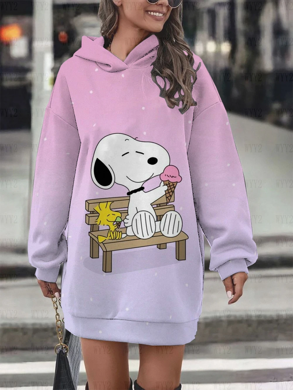 2024 autumn and winter women's role play hoodie dress new fashion casual Snoopy print comfortable simple hooded skirt