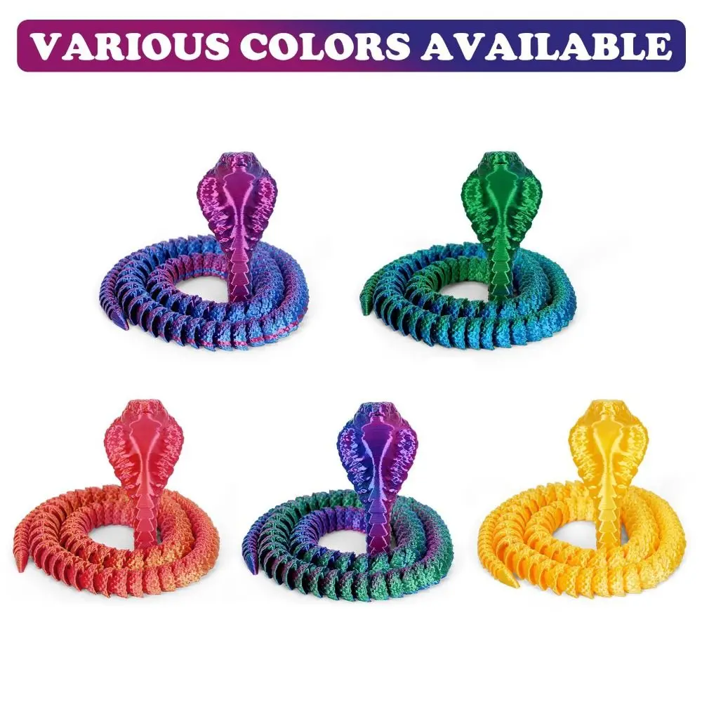 Exquisite Realistic 3D Printed Snake Multicolor Rotatable Cobra Ornament Simulation Handmade 3D Printing Model Home Decor