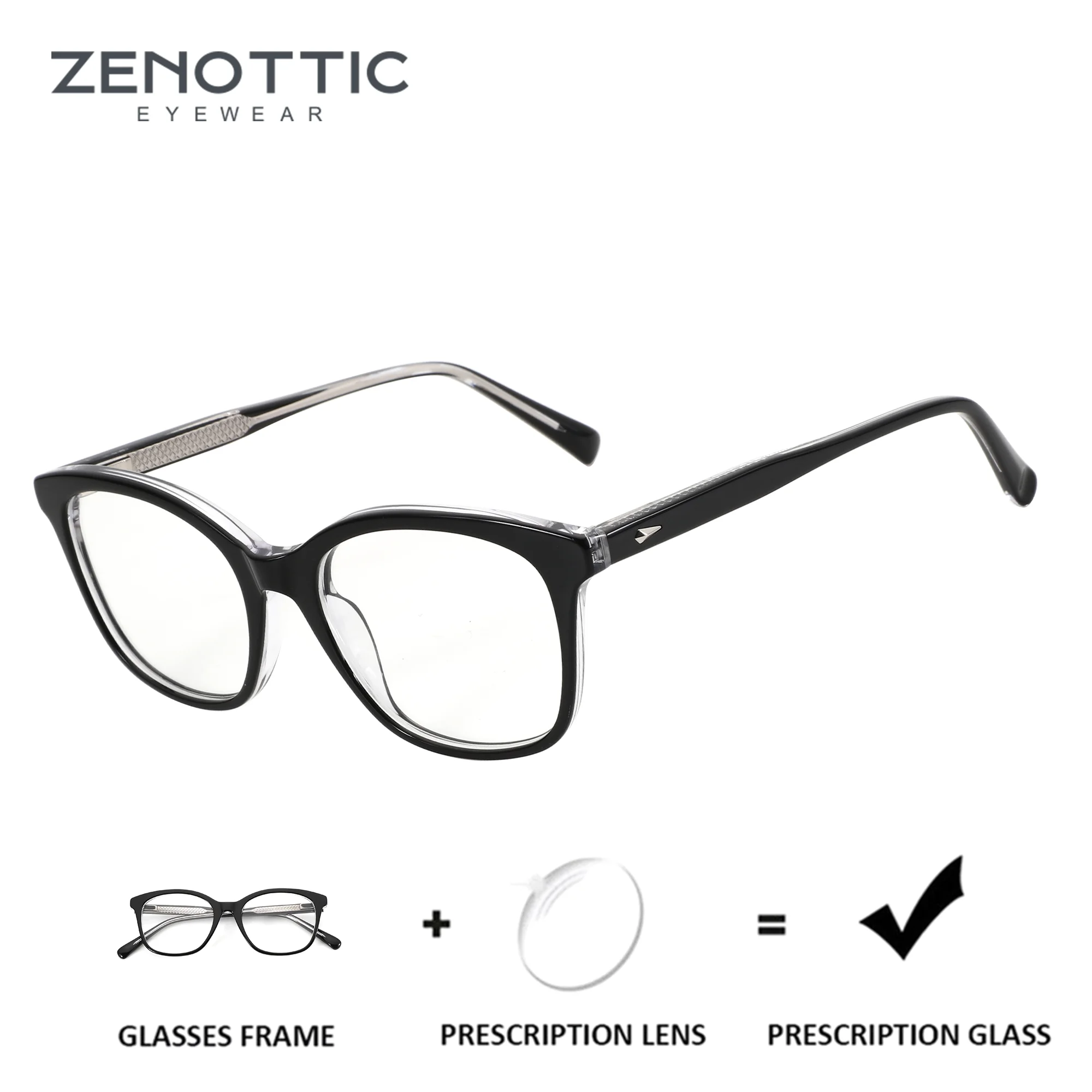ZENOTTIC Modish Acetate Square Prescription Glasses For Women Anti Blue Light Multifocal Optical Eyeglasses Progressive Lenses