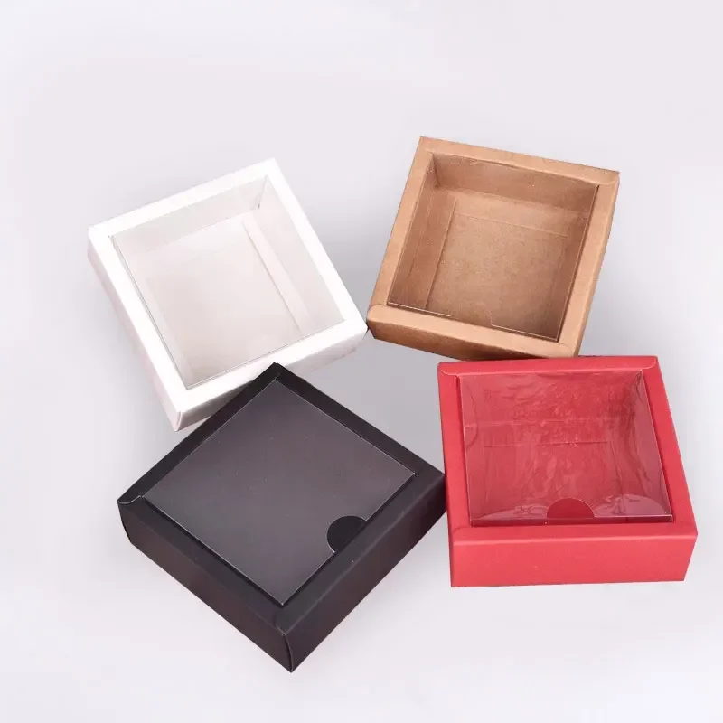 10/20pcs PVC Clear Lid Kraft Paper Box White Frosted Rectangular Gift Box Lid Ass Hide Glue Cake Handmade Soap Packaging Boxes