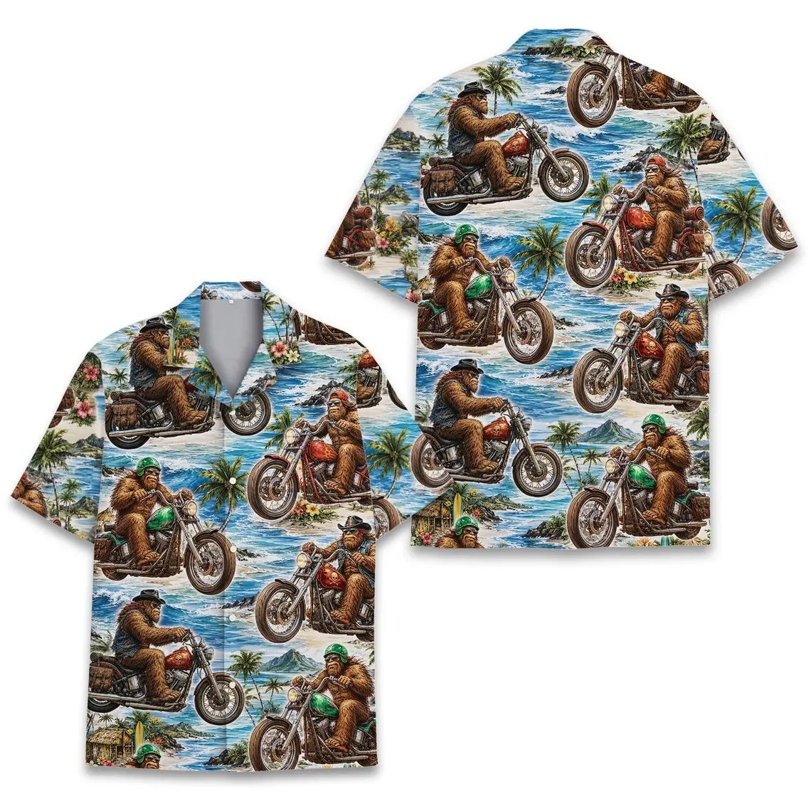 

Funny Animal Biker Riding Motorcycle Hawaiian Shirt For Men Tropical Palm Tree Print Short Sleeve Button Up Beach Shirts Camisa