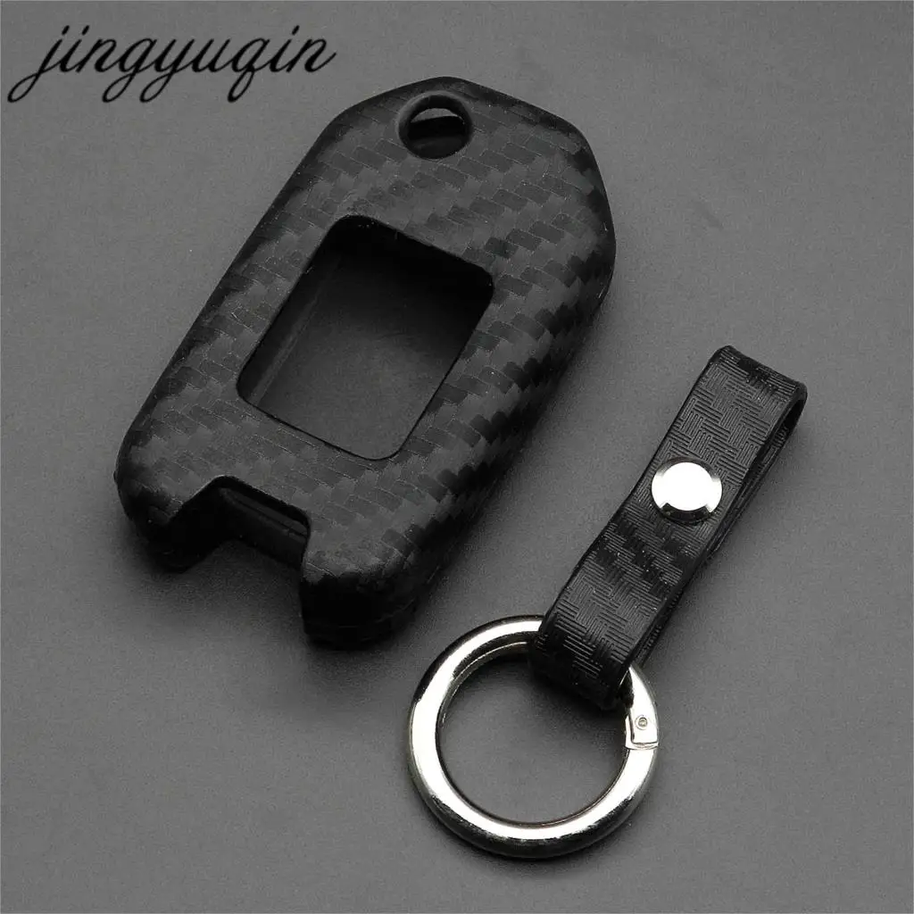 

jingyuqin Carbon Silicone Case Fob For Honda Civic CR-V HRV Accord Jade Crider Odyssey Element Remote Flip Car Key Cover