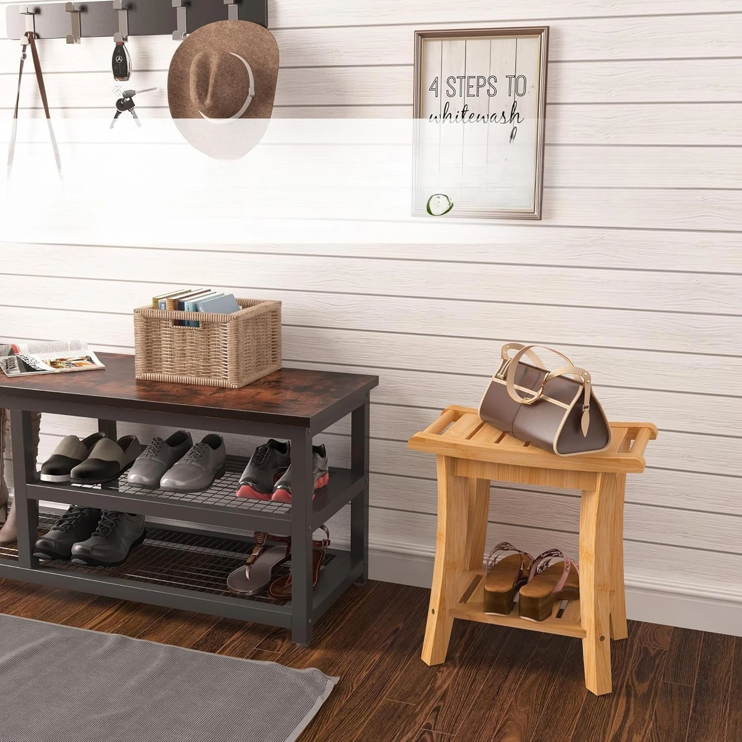 Sgabello da bagno in bambù addensato vasca da bagno a due strati e altri scaffali da bagno multifunzione