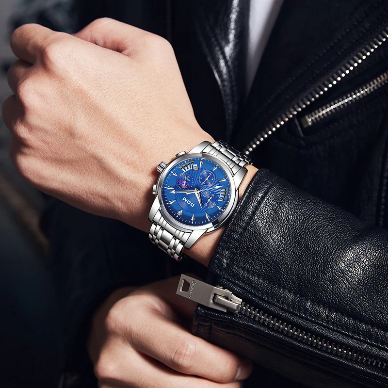 Men's Watches Top Brand Luxury Original Waterproof Quartz Watch for Man Gold Skeleton Style 24 Hour Day Night Wristwatch