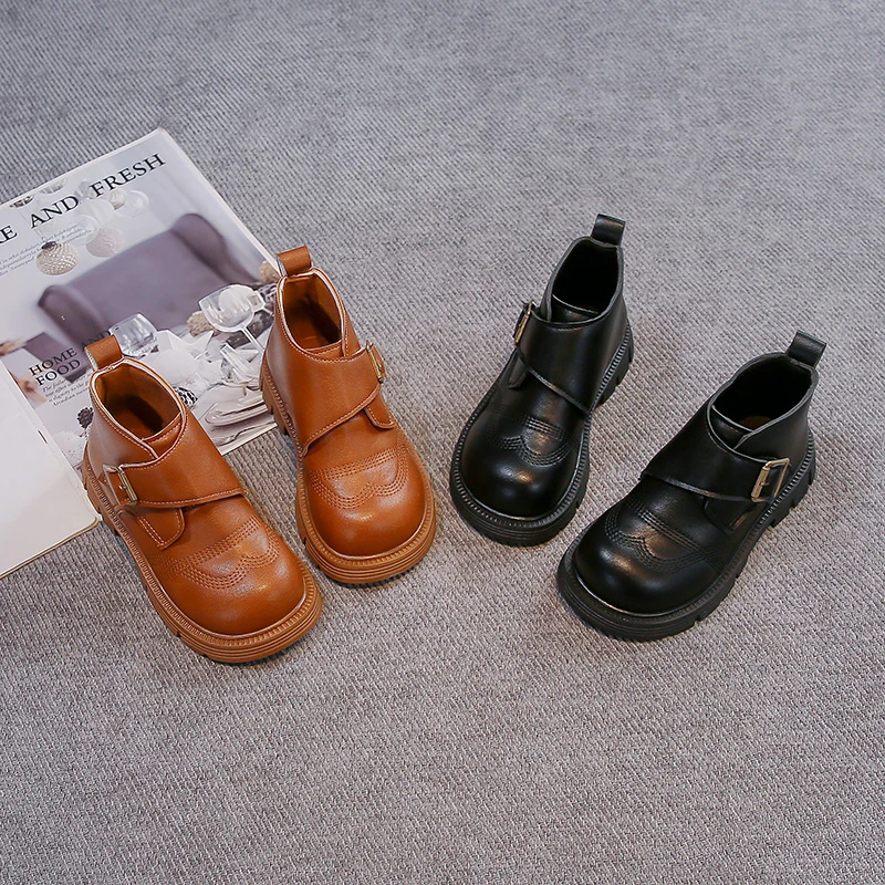 Girls Ankle Boots Non Slip Thick Sole Children Short Leather Boots British Style Kids Fashion Chelsea Boots Classic 2026 Autumn