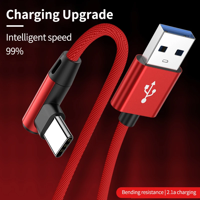 Cable USB tipo C de codo de 90 grados, cargador 5A para Samsung, Xiaomi, accesorios de teléfono móvil, Cable USB de carga rápida