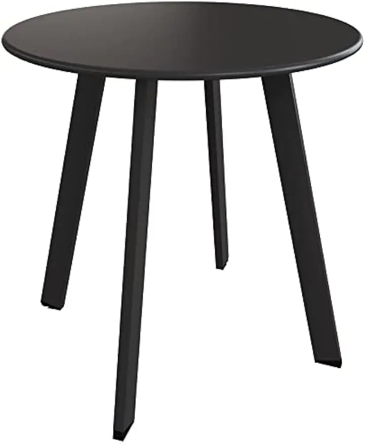 Outdoor Side Table, Small Round End Table with Square Feet, E-Coated Steel Side Accent Table, Great for Patio Balcony