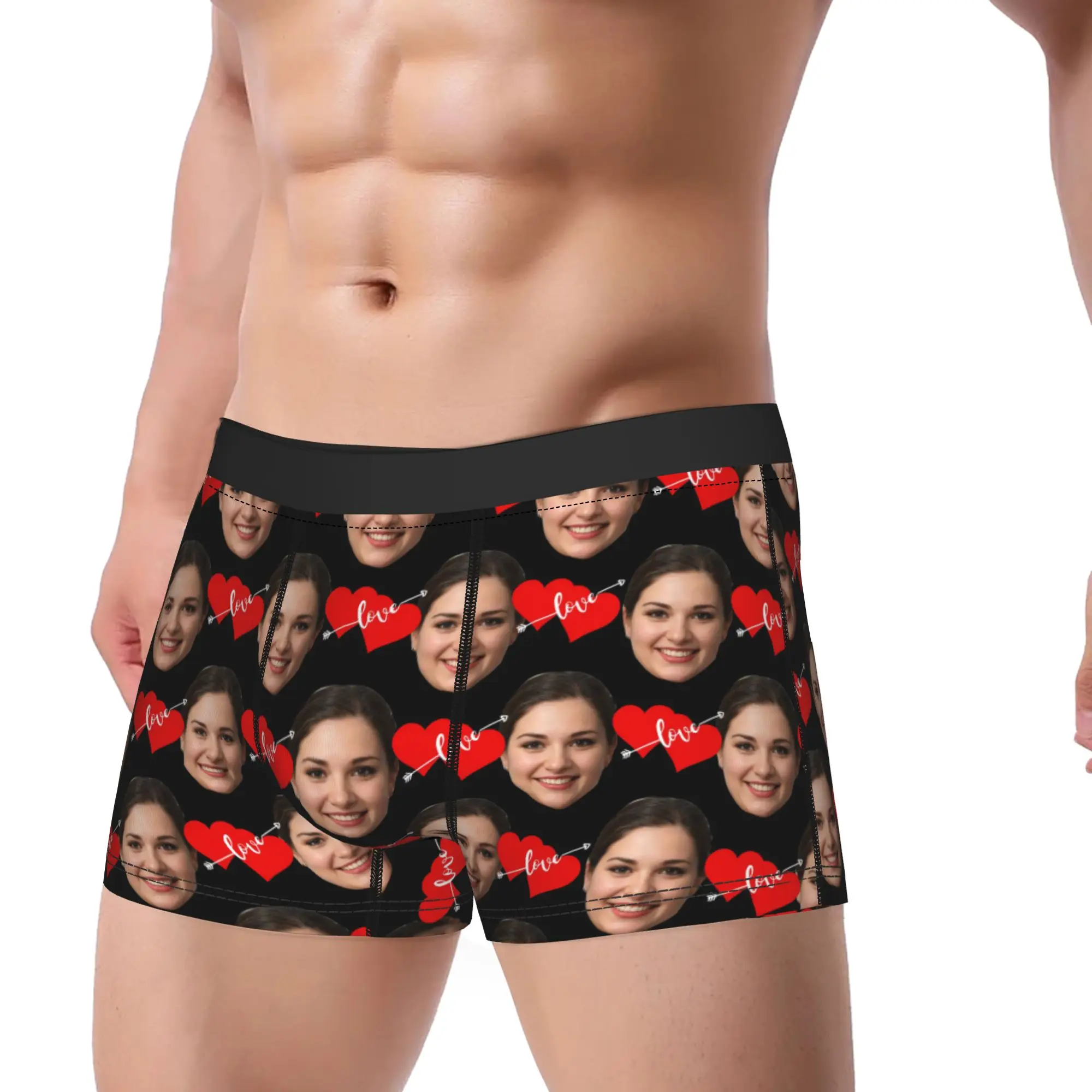 Custom Head Image Underwear Love Heart Men Boxer Brief Funny Trunk Quality Custom Plus Size Underpants