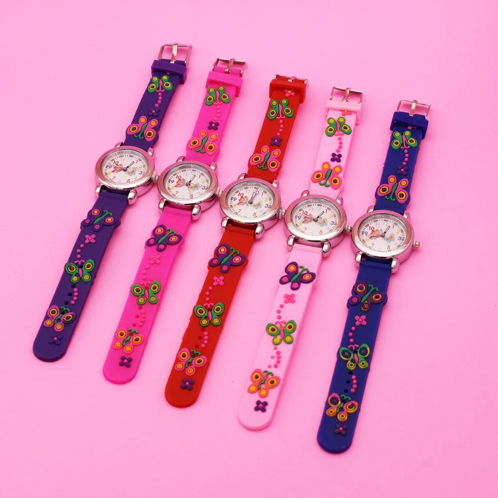 New 3D Colorful Butterfly Children Watch Soft Silicone Strap Rainbow Color Dial Learning Time Quartz Watches for Kid Girls Boys