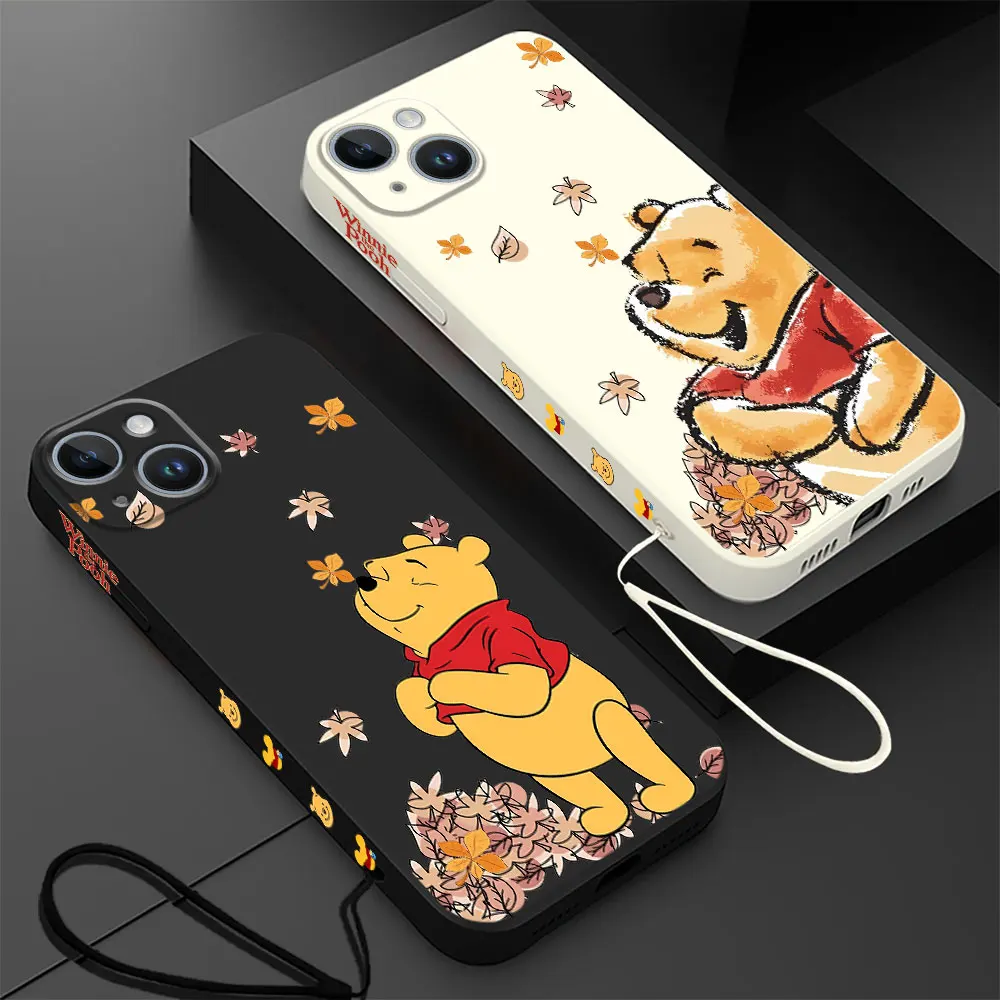 Disney Winnie the Pooh Case for Apple iPhone XR 8 7 XS Max 12 Mini SE 14ProMax 11 15 Plus 13 Pro Square Liquid Silicone Cover