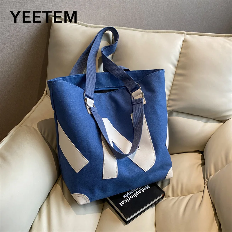 

Letter Canvas Tote Bag Double Joint Large-capacity New Japanese Class Handbag Student Shoulder Tote Bag