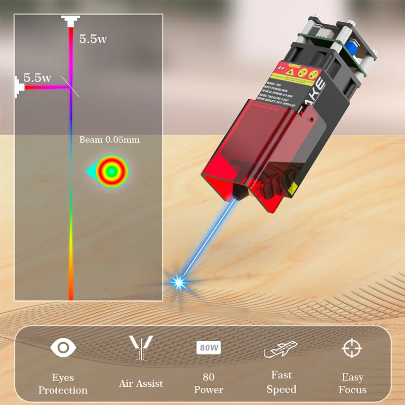 Laser Module 80W Kits With Air Assist 455nm TTL Laser Engraver Module 80W 2 Diodes Optical Power 10W Acrylic Cutter Wood