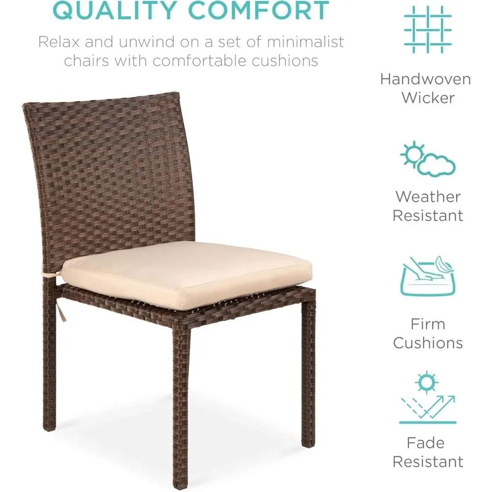 Set of 4 Stackable Outdoor Patio Wicker Chairs w/Cushions, UV-Resistant Finish, and Steel Frame - Brown/Cre