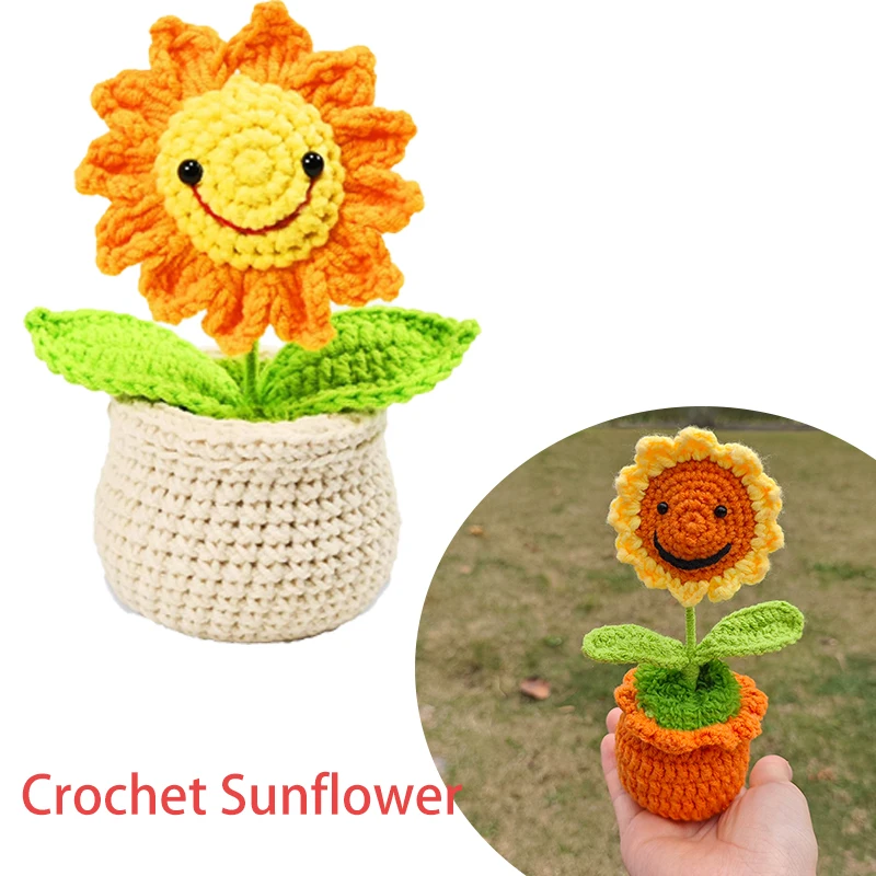 

Sunflower Gifts for Friends Teachers Graduation Flowers Crochet Sunflower Positive Gift Flower Vase