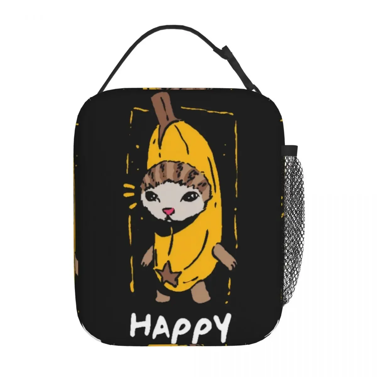 Happy Banana Cat Funny Meme Insulated Lunch Bag Food Container Bags Portable Cooler Thermal Lunch Boxes For School Office