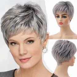 Short Wig European and American Women's Synthetic Hair Daily Use Fashion Mix Color Silver Gray Chemical Fiber Head Cover