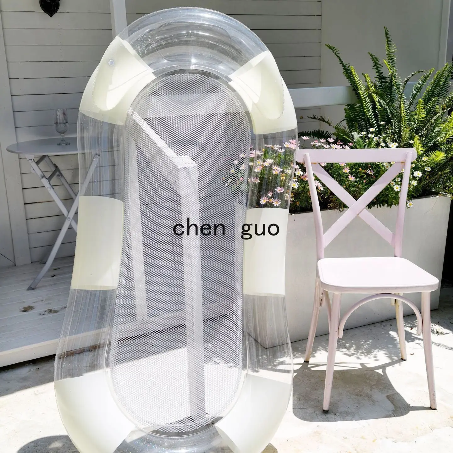 ins style high-value adult transparent lattice without sequins recliner water inflatable floating row with backrest floating bed