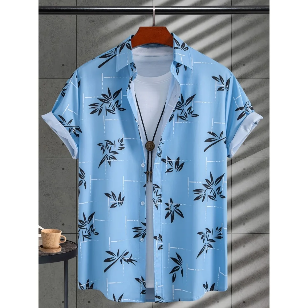 

Hawaiian Tropical Leaf Patter Casual Men's Fashion Casual Beach Vacation Short Sleeve Shirt Summer Loose Oversize Men's Shirts
