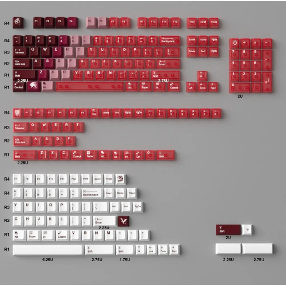 207pcs Key Cap PBT+PC 5-Side Thermal Sublimation Cherry-Profile Gradual Pad Printing for Mechanical Keyboard DIY Custom HotSwap