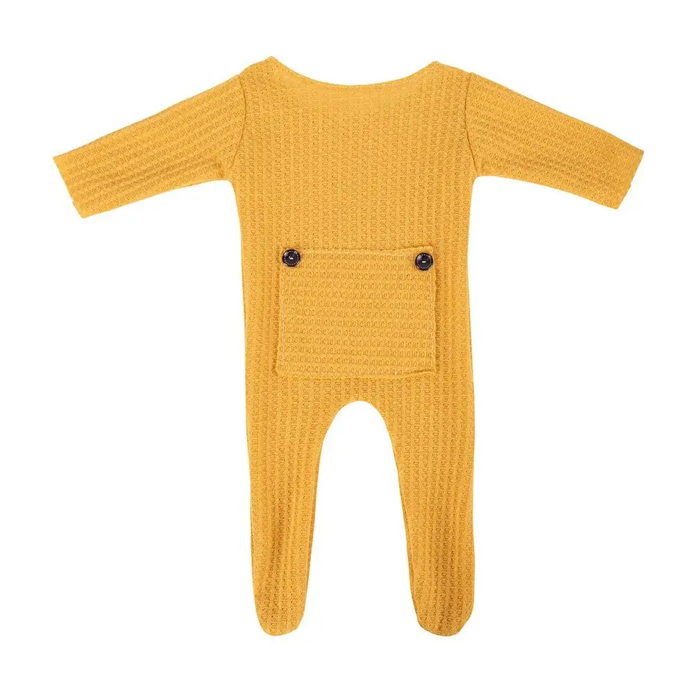 2Pcs/Set Creative Newborn Photography Props Footed Buttons Newborn Prop Set Long Tailed Hat Solid Color Baby Bodysuit