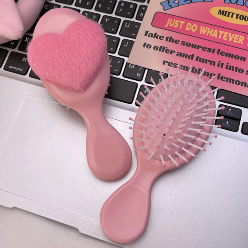 Portable Mini Pink Plush Heart Hair Comb Hair Salon Hairdressing Massage Folding Hair Brush Air Cushion Comb Makeup Beauty Tools