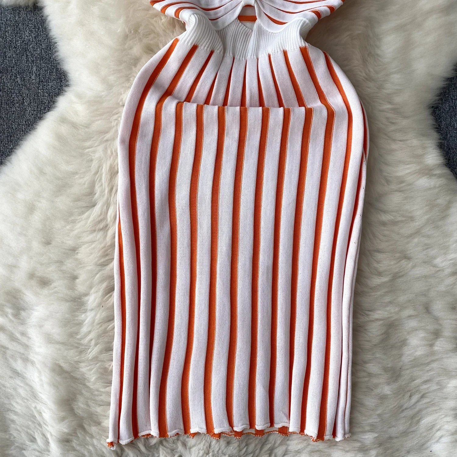 فستان نسائي مطاطي ملفوف بدون أكمام ، رقبة على شكل حرف V ، مخطط ، نحيل ، مثير ، مفرغ ، غير رسمي ، موضة عصرية ، صيف