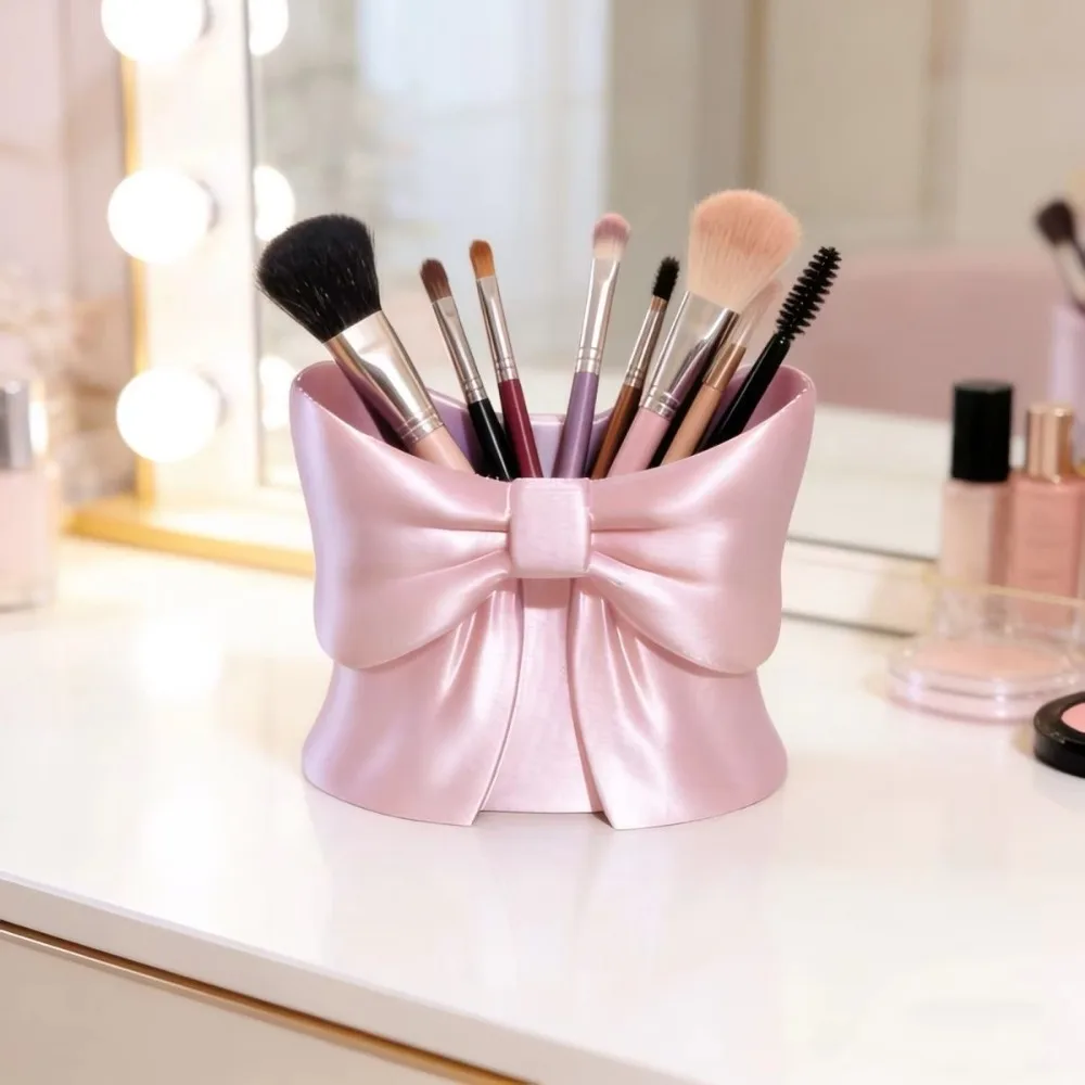 3D Printed Makeup Brush Storage Large-Capacity Sweet Bow Shape Pen Holder Cute Space-Saving Pen Organizer Cosmetic Storage