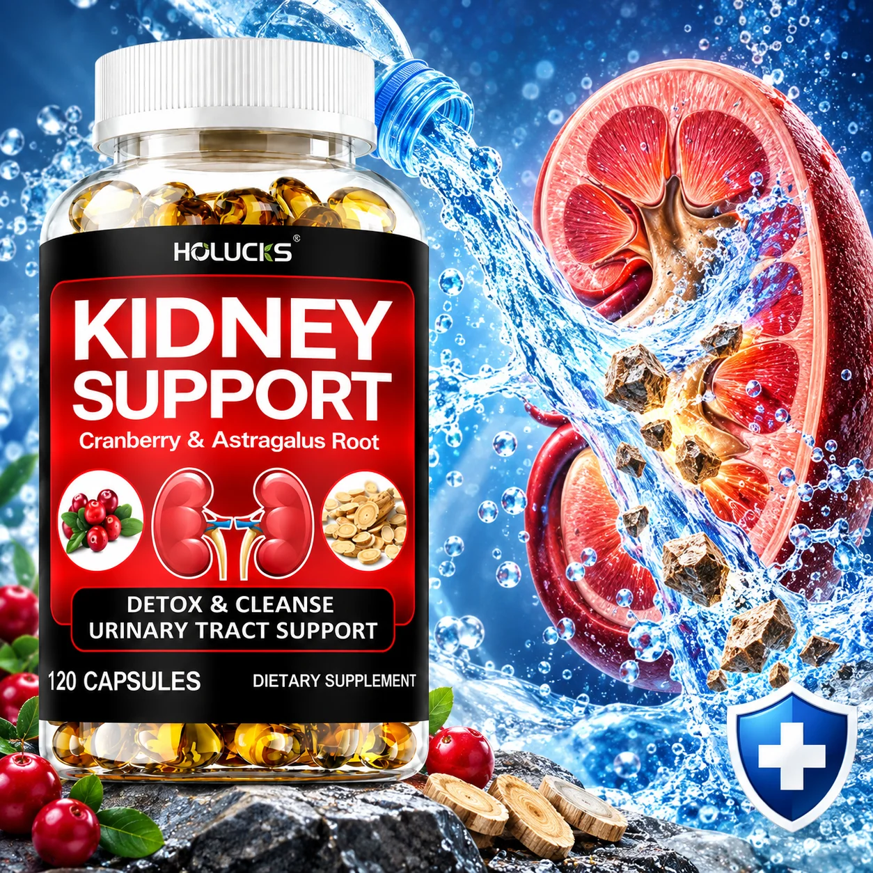 Kidney Supplement, Cranberry & Astragalus Root , Support Urinary Tract Comfort, Body Cleansing, Maintain Kidney Health for Men