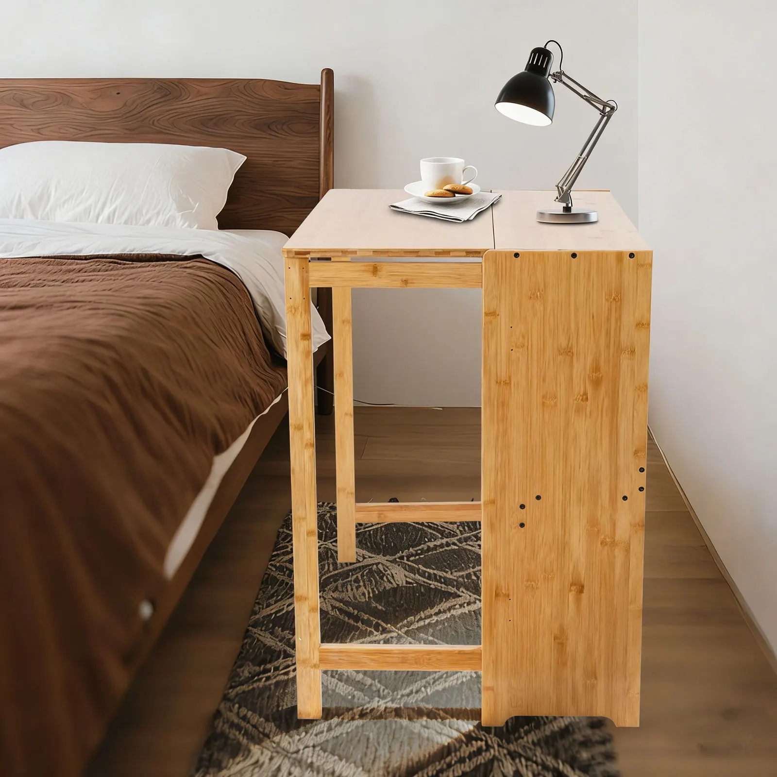Bureau pliant en bambou BYMAOCAR, capacité de charge de 33,07-44,09 lb avec déflecteur surélevé, pour bureau, salon, chambre à coucher, 32,68*21,26*29,92 pouces, qualité supérieure