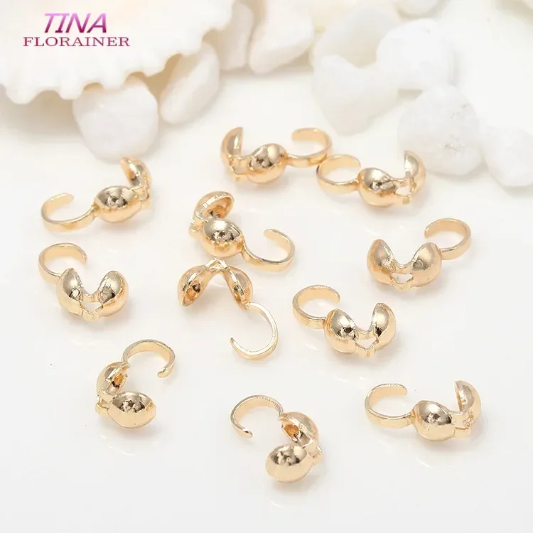 50PCS Jewellery Making Supplies 4mm Oyster Crimp Bead Tip Knot Cover 14K Gold Color Connector Clip Clasp Fittings Components