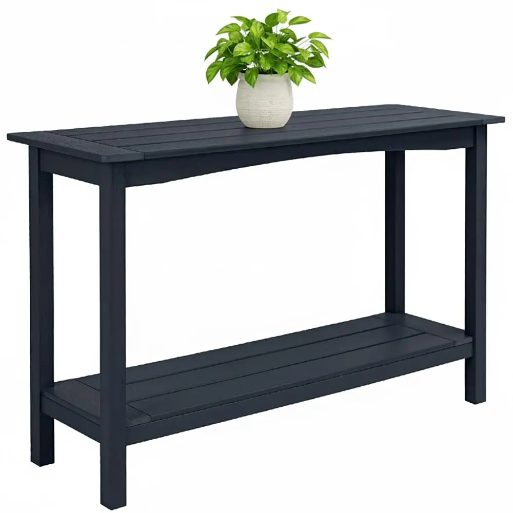 Weatherproof HIPS Outdoor ole Table, 48'' 2-Shelf Side Table Indoor/Outdoor Use, Multifunctional Buffet Table Bar