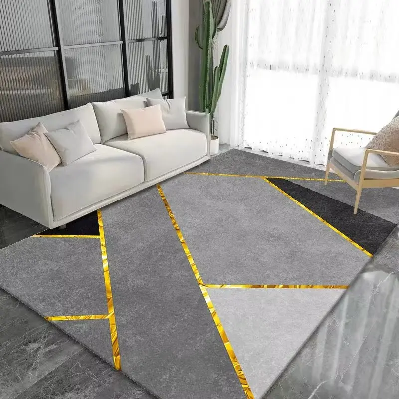 Grey Geometric Style Rug for Living Room Simple Home Decor Large Area Carpet Antiskid Lint-free Floor Mats Washable Customizable