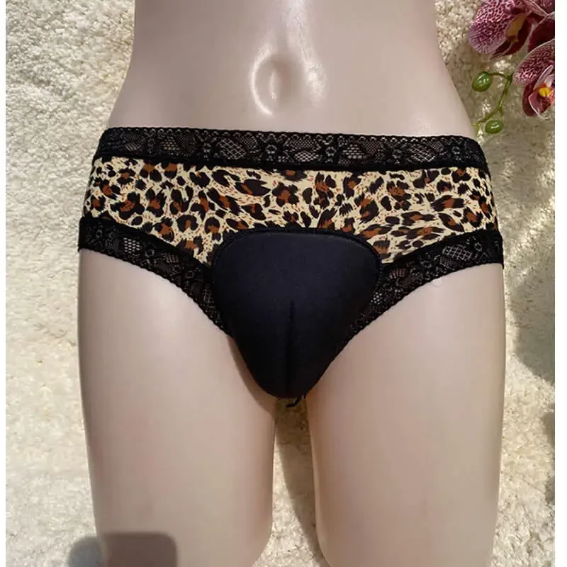 Leopard Print Camel Toe Control Panty Hiding Gaff Underwear Crossdresser Transgender Sissy Lace Panties Shemale Ladyboy Briefs