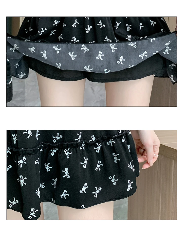 Cake Short Skirt Fashion 2024 New Korean Loose A-line High Waist Butterfly Festival Printed Chiffon Versatile Slim Fit Lining