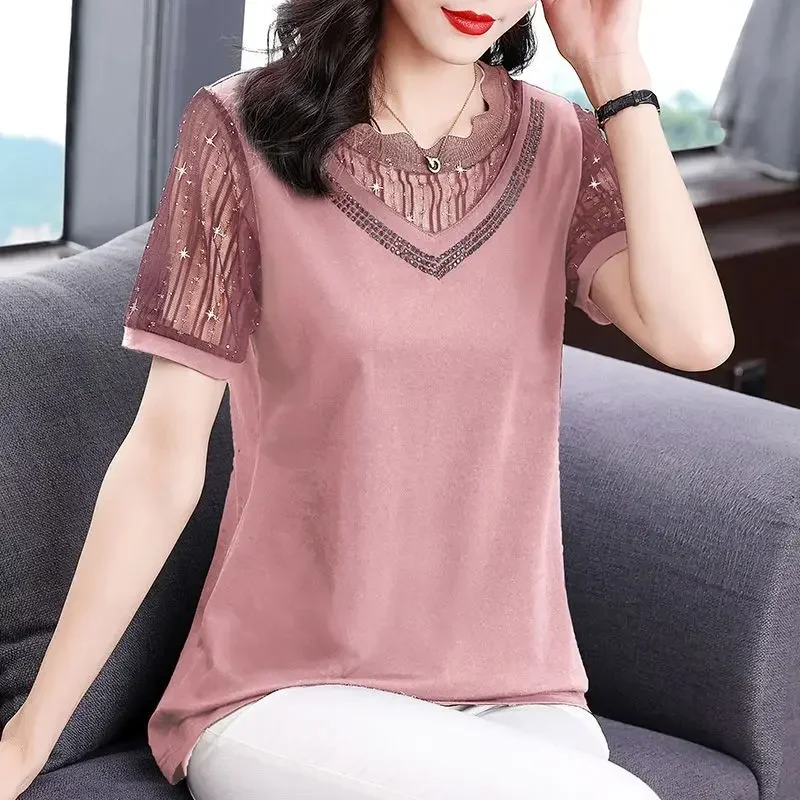 Fashion Women Big Size Short Sleeve T-shirt Summer Korean Female Clothing Basic Tees Gauze Pullover Loose Vintage Casual Tops