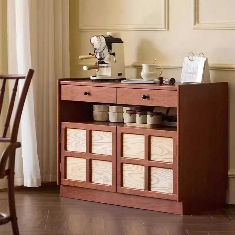 

Nordic retro style solid wood dining side cabinet, medieval locker, household locker, teak color porch cabinet