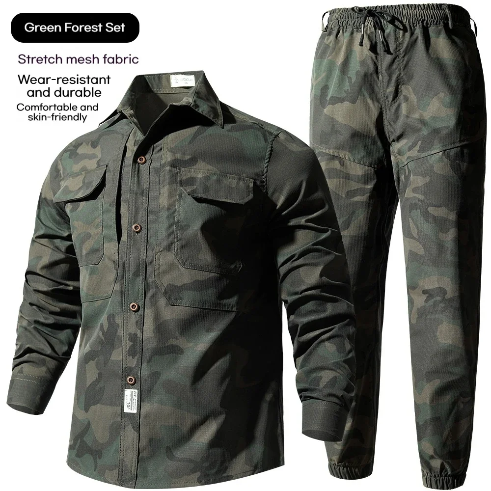 Summer Quick Dry Elastic Lightweight Long Sleeve Workwear Breathable Sweat Absorbent Maintenance Uniform Casual Suit Set