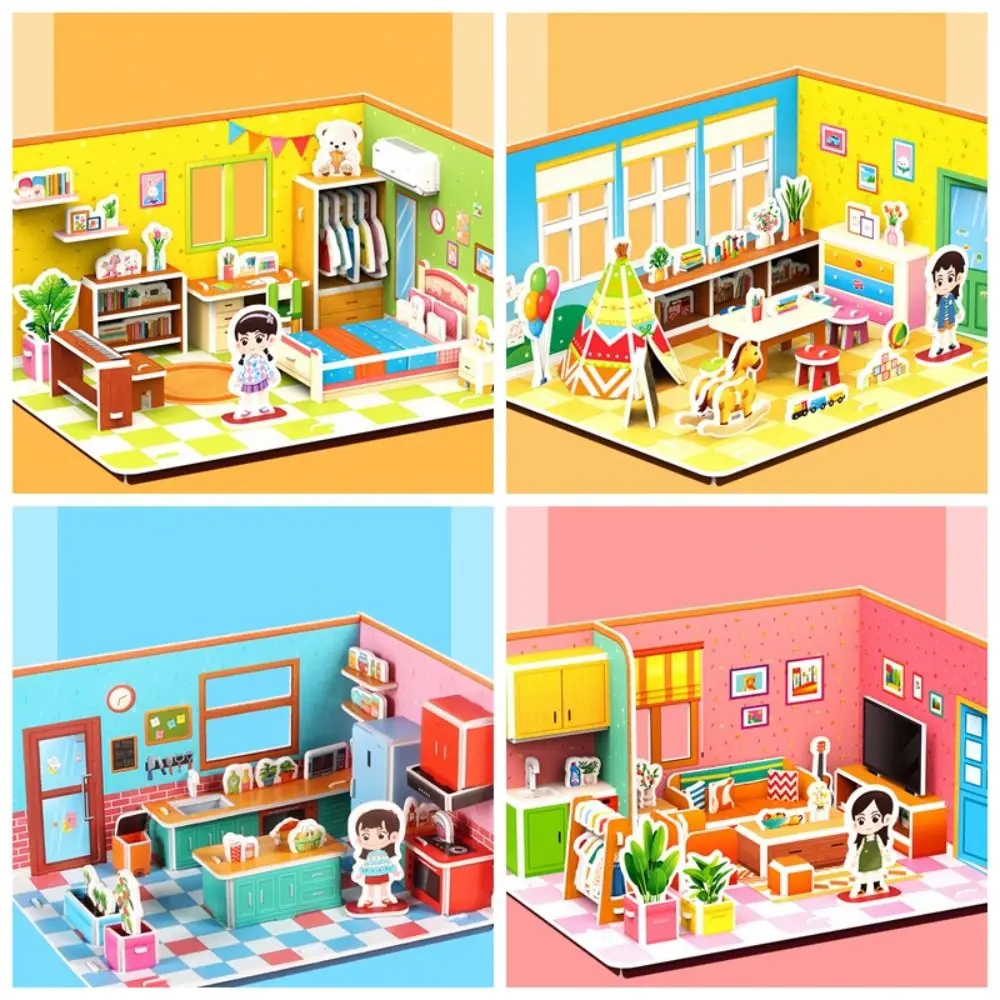 Paper Cartoon 3D Puzzle Handmade Educational Handmade Puzzle DIY Room Bedroom Kitchen Paper Puzzle Toys Boys Girls Toys