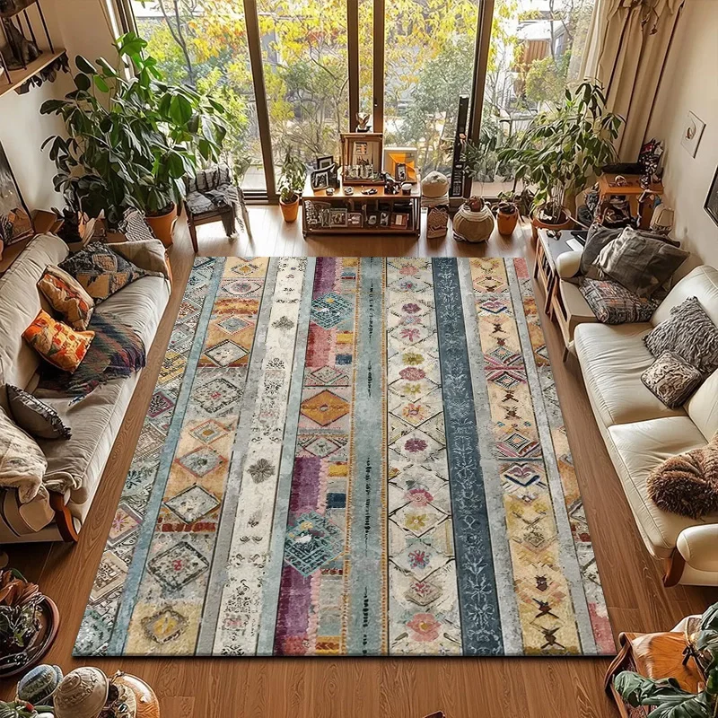 RAKKS Vintage Bohemian Moroccan Style Non-slip Entry Small Floor Mat Living Room Dining Room Study Sofa Bedside Velvet Carpet