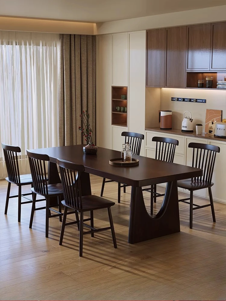 

Solid Wood Dining Eating Table Household Retro Log Large Board Table Rectangular Simple Leisure Negotiation Table Chair