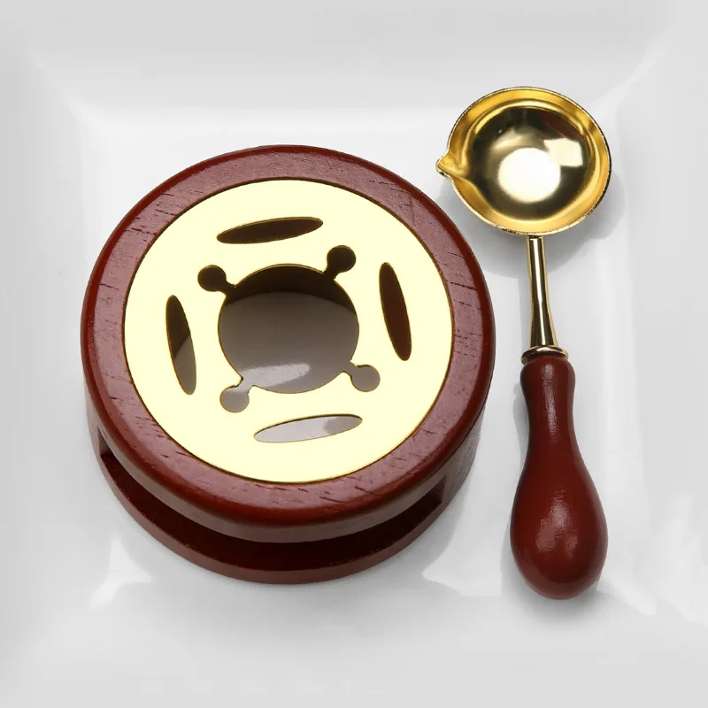 2pcs/set Seal Wax Melting Furnace Tool, Rose Wood Wax Seal Warmer with Melting Spoon Kit, Melting Furnace Tool Stove Pot