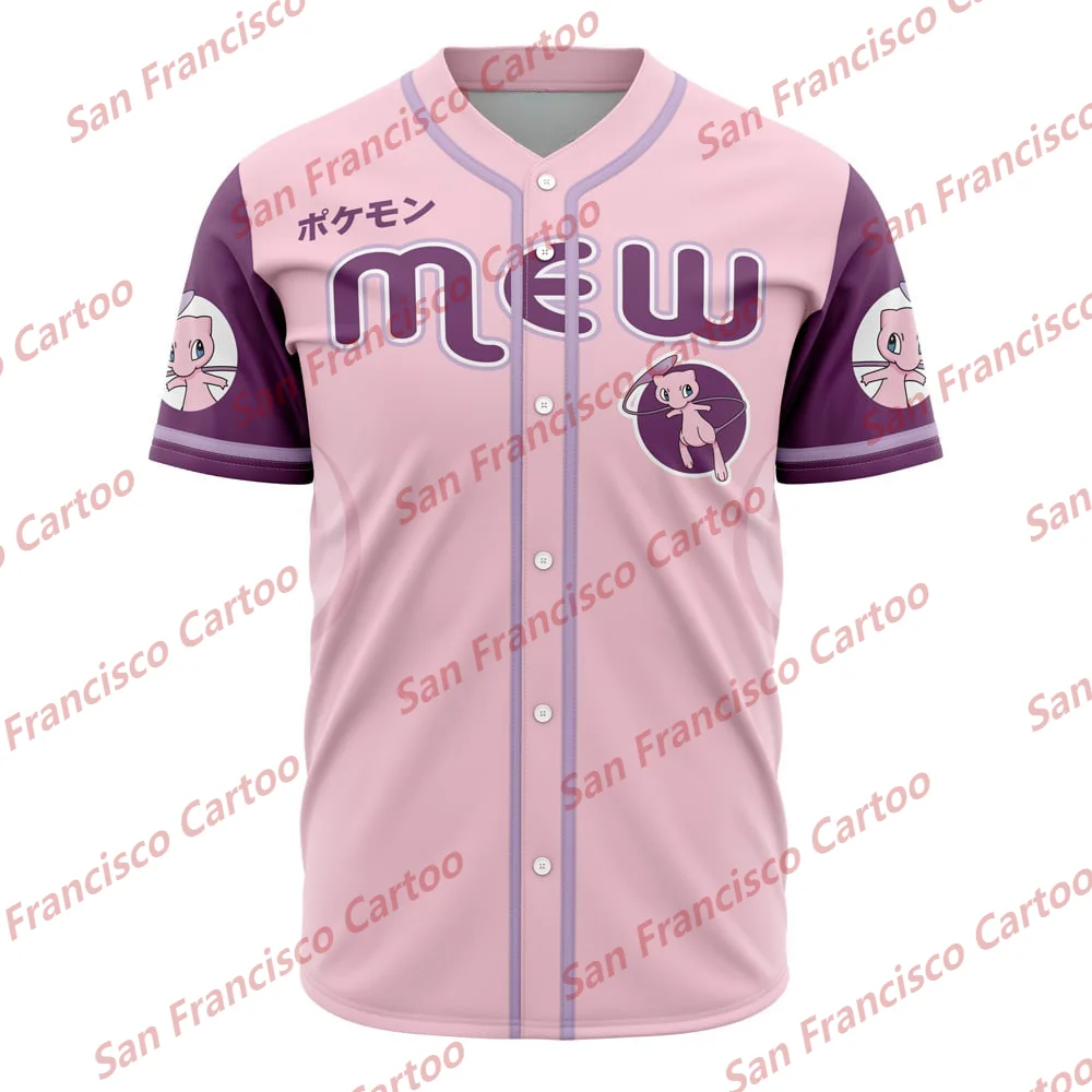 

New Summer Boy&Girls Disney Cute Cartoon Characters Creative Print Mew Short-Sleeved Baseball Jersey KID/Adult Casual Sports Top
