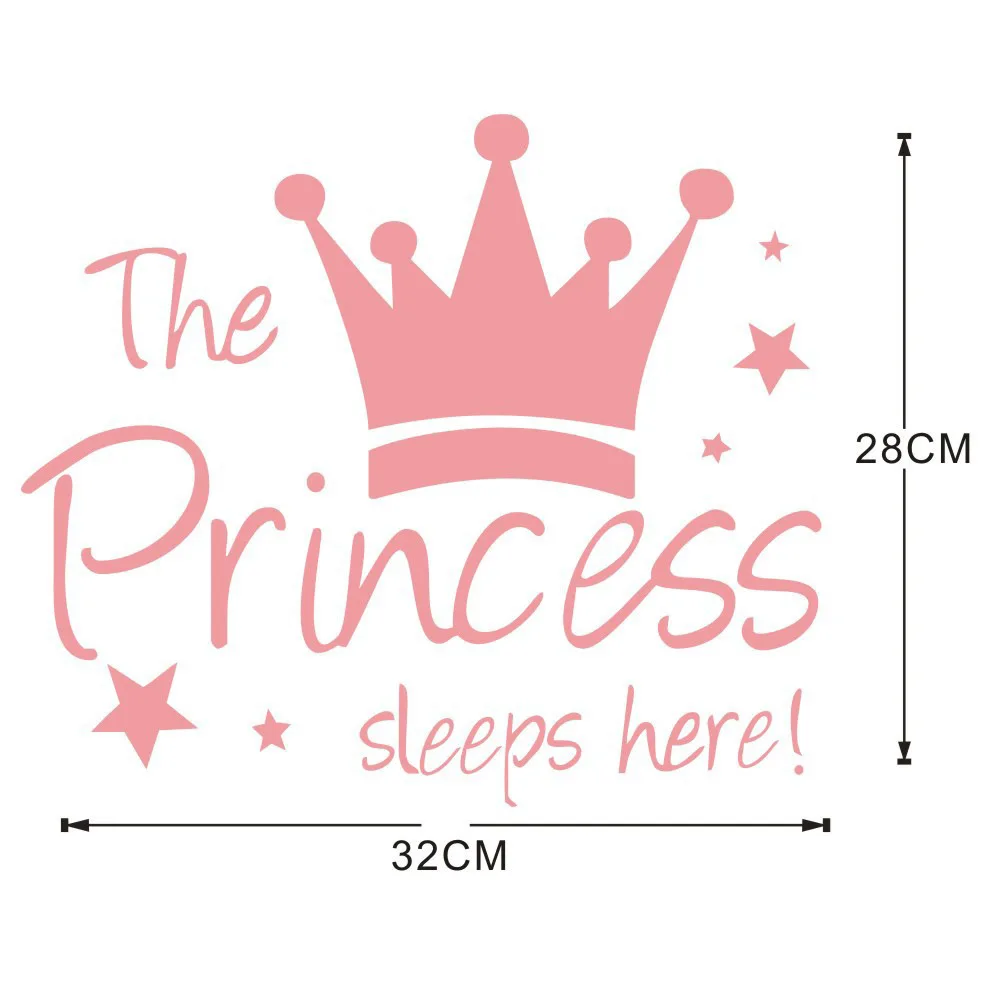 Crown Pink Princess Wall Sticker,  Girl Bedroom Decoration,Pink The Princess Sleep Here Wall Sticker PVC Self-Adhesive