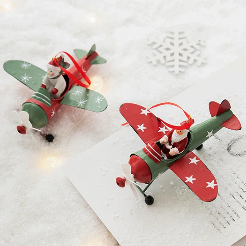 Retro Iron Christmas Pendant Antique Style Santa Claus Airplane Christmas Tree Hanging Decoration Ornaments Snowman Decorative