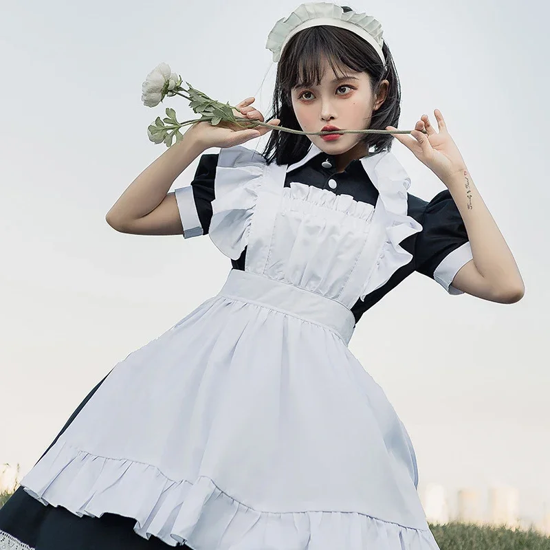 Tenue de femme de chambre noire et blanche pour fille, jolie robe Lolita douce, uniforme de chat sexy japonais, ensemble de fête