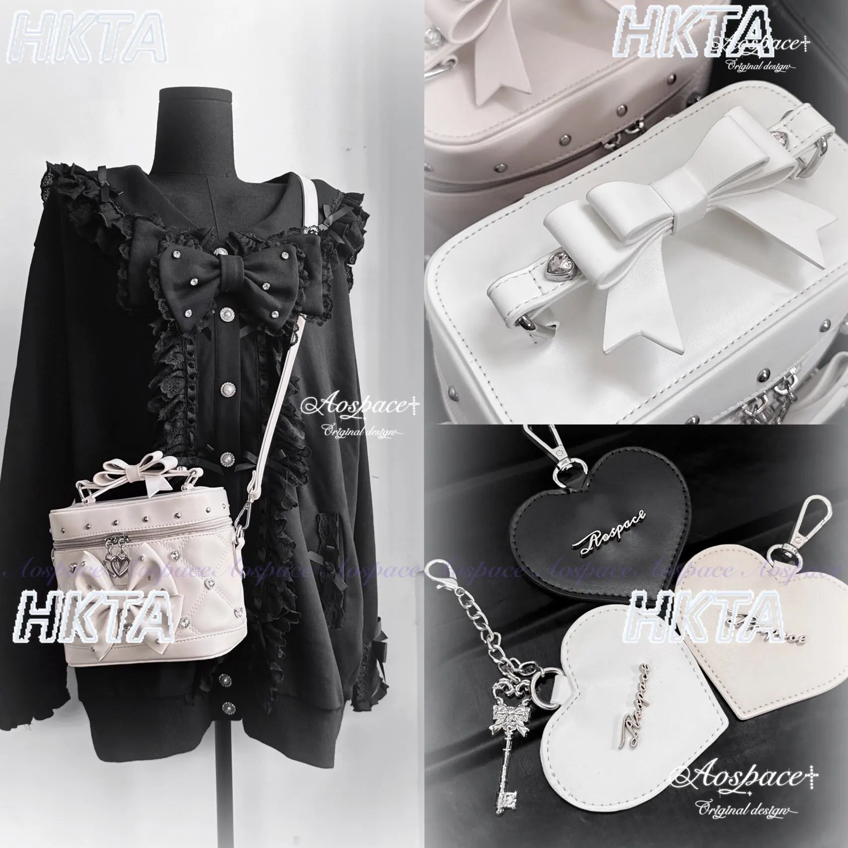 Japanese Rhombus Bow Large Capacity Versatile Heart Diamond Diagonal Straddle Bag Fashion Sweet Lolita Backpacks Black Bag Women