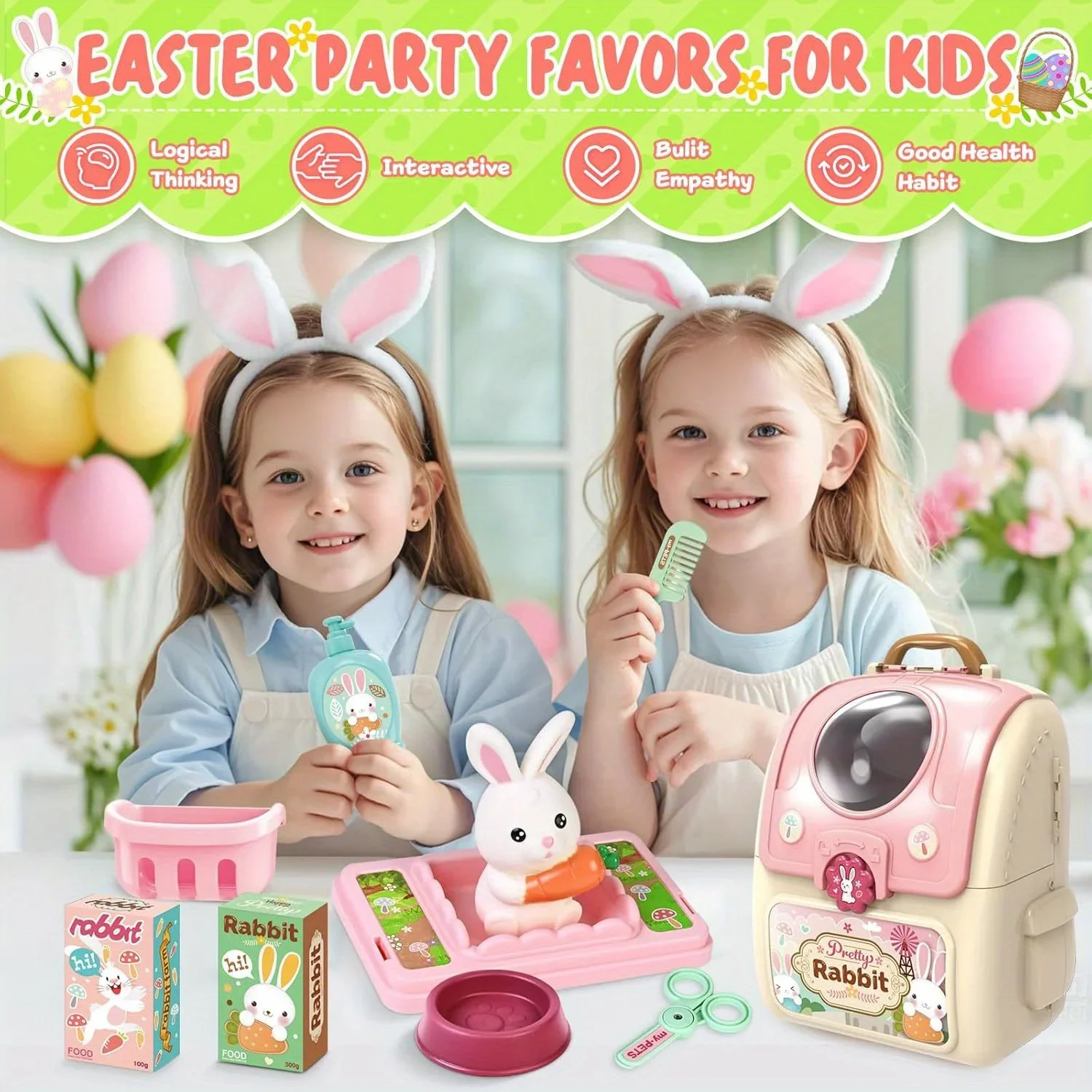 Pet Care Pretend Role Toys,Pet Bunny Carrier Backpack Toy Gifts,Bunny & Storage Backpack, Bunny Toys for Kids 3-6 Years Old