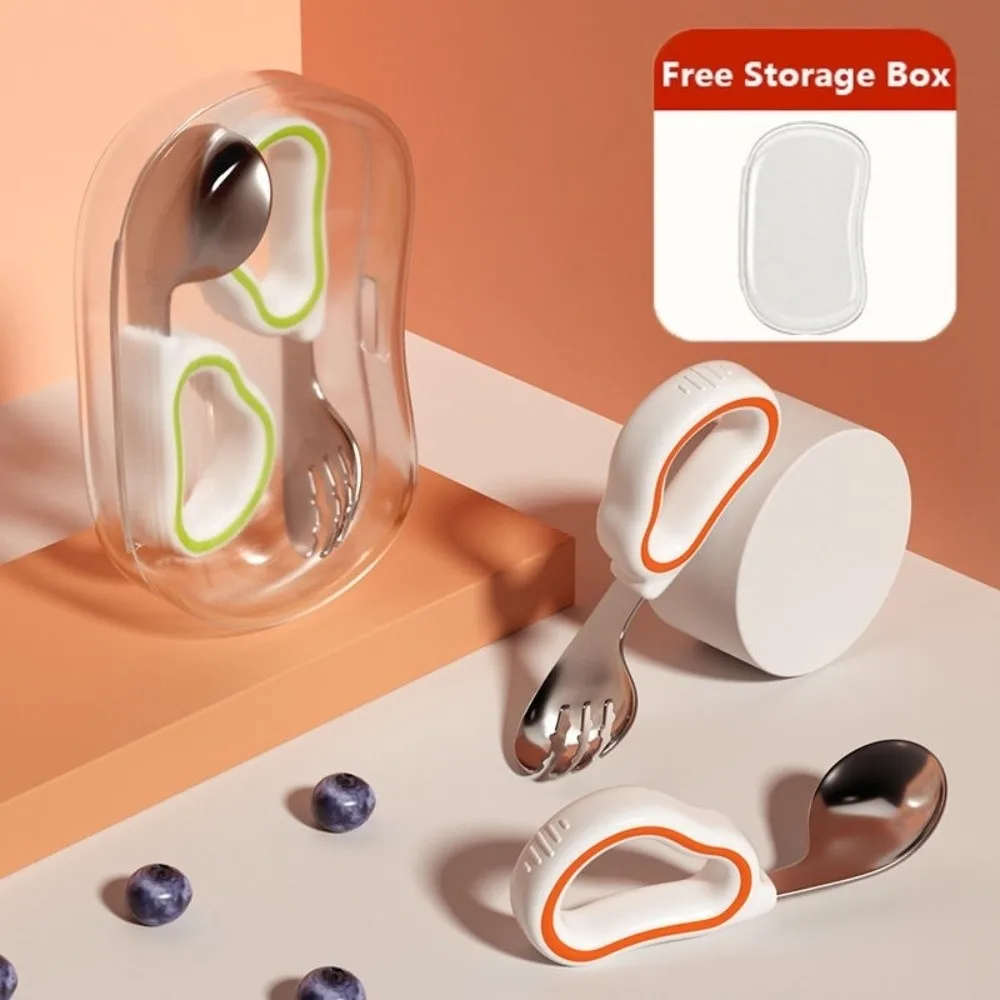 

Silicone Baby Fork and Spoon Set 316 Stainless Steel Self Feeding Baby Cutlery with Storage Box Safe Child Tableware