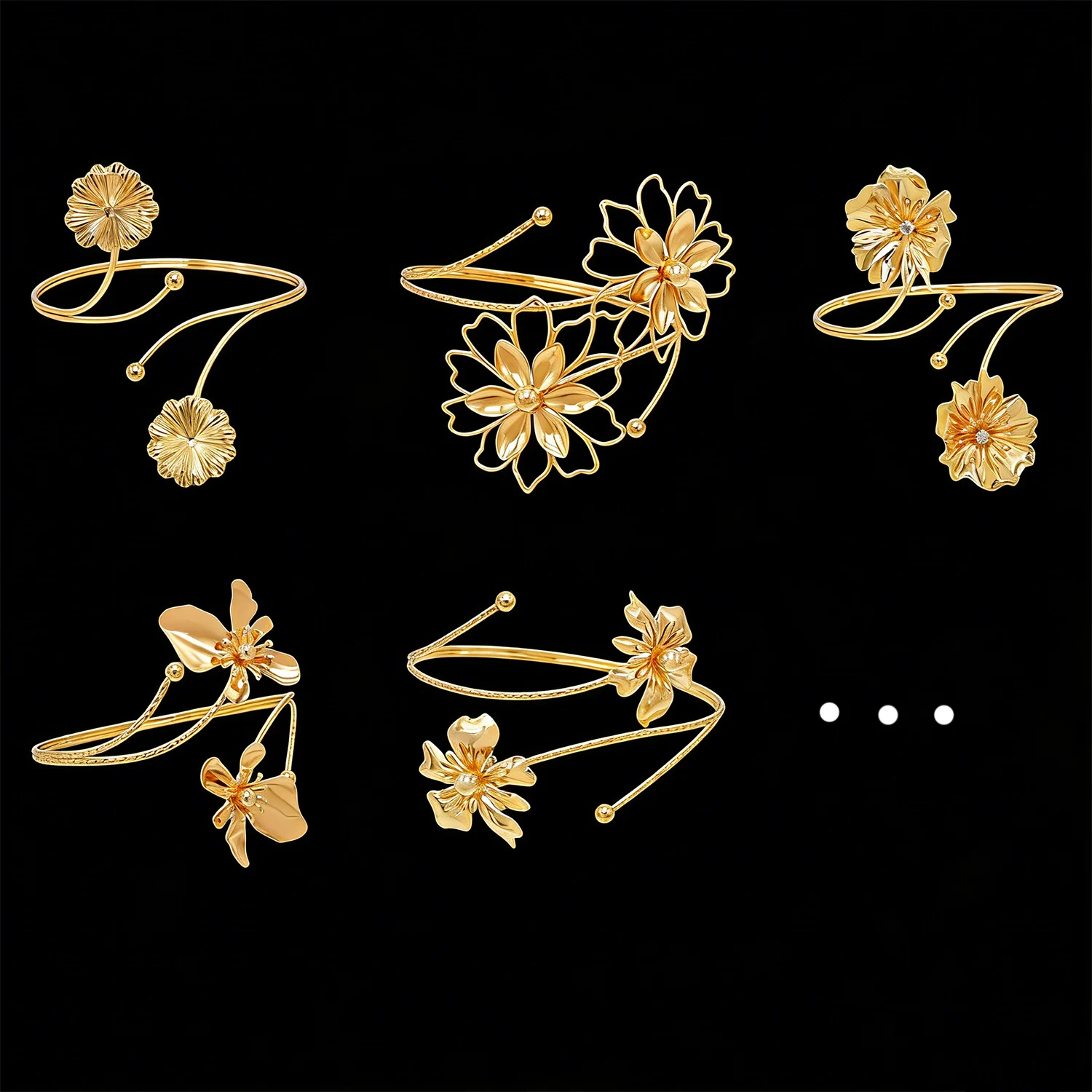 

Elegant Alloy Carved Flower Twist Line Bangle Open Adjustable Fashion Gold Plated Upper Bracelet Women's Jewelry Accessories
